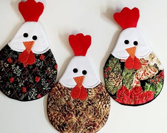 Christmas chicken MUG RUG, Mug Mat, Coaster, Candle Mat, Chicken shape Mug Rug