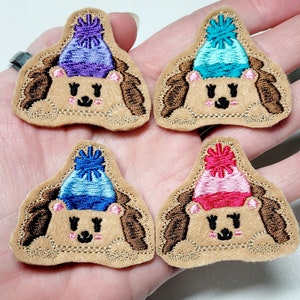 Winter Hedgehog Felties, Hedgehog, Bow,  PERFECT FOR bows,  badge reel, cup cozie, hair clip,  planner clip