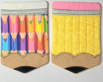 Pencil MUG RUG,  Mug Mat, Coaster, Drink Mat, Beverage Mat, Candle Mat, Teacher gift, Teacher, School Mug Rug