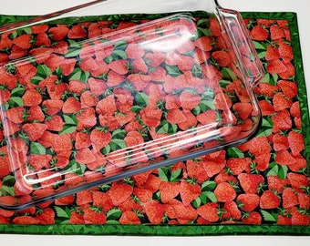 Strawberry Casserole Hot Pad, Quilted Trivet, XL Oversized Hot Pad