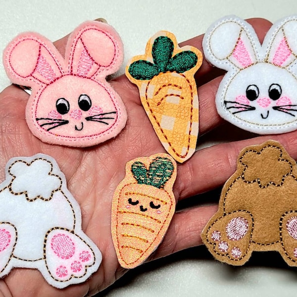 Bunny & Carrot  Felties, EASTER  feltie Pair, Bunny, Carrot Easter bunny, PERFECT FOR Badge Reels, Planner Clip, Bow Center, Embellishment