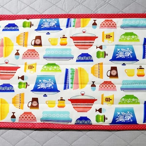 Vintage Dishes Casserole Hot Pad, Quilted Trivet, XL Oversized Hot Pad