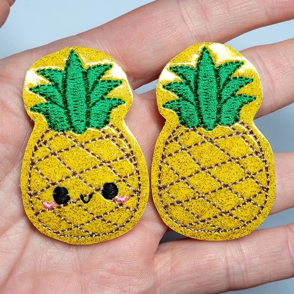 Pineapple Feltie Pair  - Fruit Theme,  PERFECT for Badge Reel,   Hair Clip,Simple feltie, Bow Center,  Cup Cozie