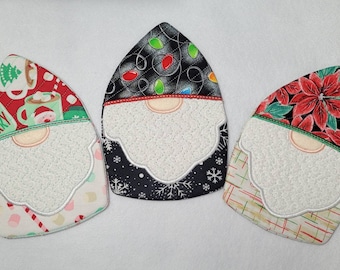 Gnome Mug Rug,  Christmas Prints  MUG RUG, Coaster, Hot Pad, Candle Mat