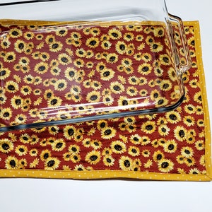 Sunflower Casserole Hot Pad, Quilted Trivet, XL Oversized Hot Pad, Fall pattern