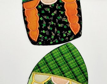 Girl Gnome Mug Rug,  Leprechaun, St Patrick's Day,    MUG RUG, Coaster, Candle Mat