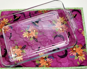 Floral Witch Hats Casserole Hot Pad, Quilted Trivet, XL Oversized Hot Pad