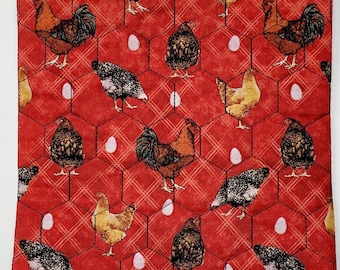 Quilted Pot Holder Pair or Single, Trivet, Hot Pad, Chicken, Rooster Theme