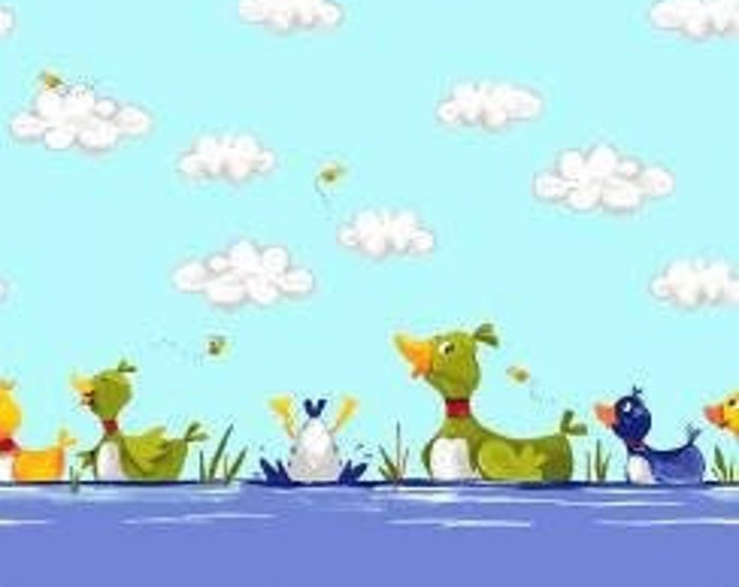 Bill & Bob Best Buddies Blue Double Border Fabric Yardage, 24-Inch Repeat, Susybee Collection, Susybee, Cotton Quilt Fabric, Bird Fabric