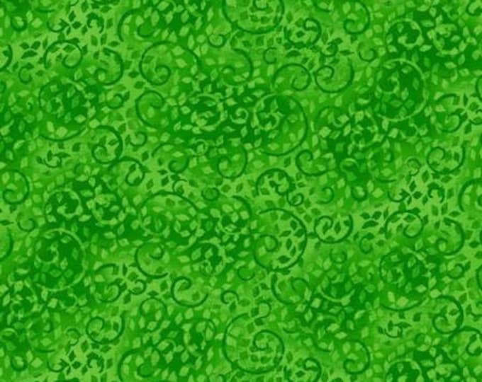 Essentials Basics Bright Green Scroll Cotton Quilting Fabric, Floral Fabric, Wilmington Prints Essentials