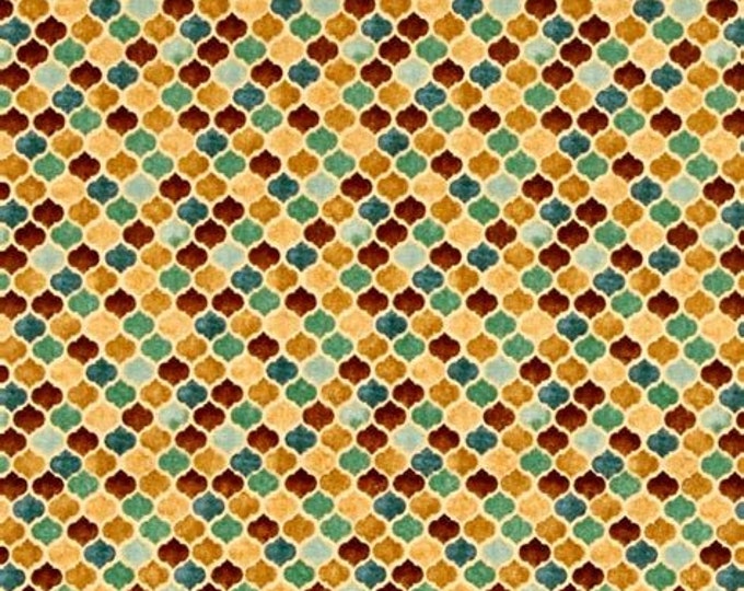 Remnant 3/4-Yard Arabesque Gold Tonal Geometric Yardage, Quilting Treasures, Cotton Fabric, Quilt Fabric