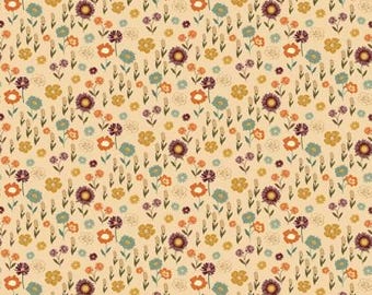 The Awe of Autumn Floral Latte Fabric Yardage, Sandy Gervais, Riley Blake Designs, Cotton Quilt Fabric, Autumn Fabric