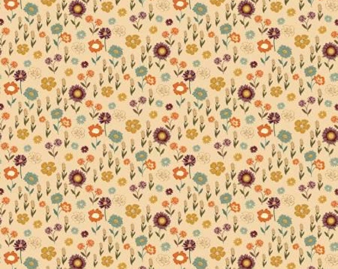 The Awe of Autumn Floral Latte Fabric Yardage, Sandy Gervais, Riley Blake Designs, Cotton Quilt Fabric, Autumn Fabric