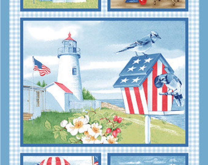Shoreline Stories Royal Patriotic Panel, 24-Inch, Lisabelle Art Studio, Blank Quilting, Cotton Quilt Fabric, Patriotic Fabric
