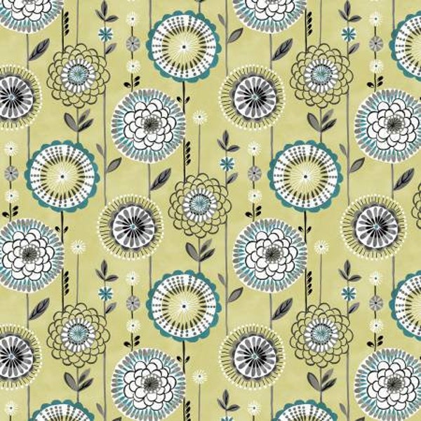 Art Nouveau Lime Flower Fabric Yardage, Michael Miller Fabrics, Cotton Quilt Fabric, Floral Fabric