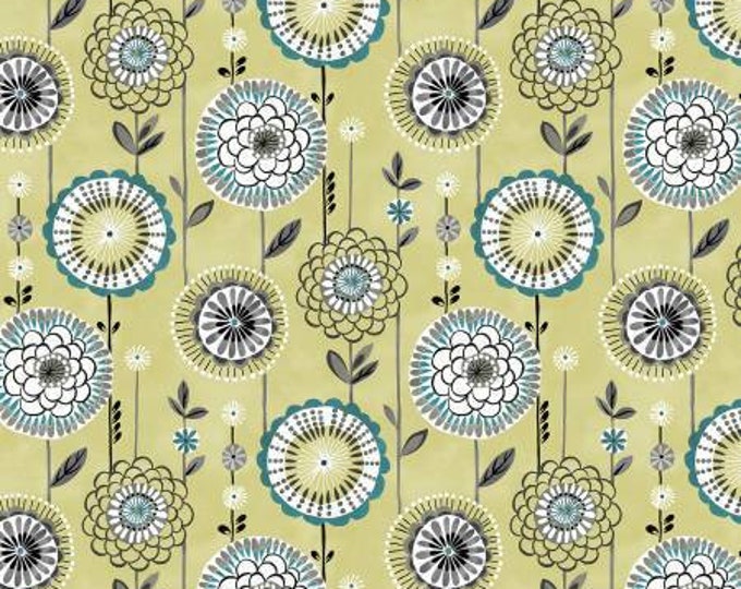 Art Nouveau Lime Flower Fabric Yardage, Michael Miller Fabrics, Cotton Quilt Fabric, Floral Fabric