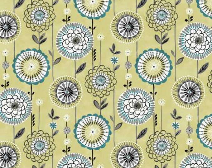 Art Nouveau Lime Flower Fabric Yardage, Michael Miller Fabrics, Cotton Quilt Fabric, Floral Fabric