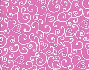 Carry A Tune Heart Swirl Berry Cotton Quilting Fabric, by Michael Miller, Heart Fabric