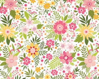 Among the Wildflowers Wildflowers Coral Fabric Yardage, Shelley Cavanna, Benartex, Cotton Quilt Fabric, Floral Fabric