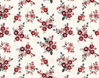 Ruby White Corsage Floral Fabric Yardage, Whistler Studio, Windham, Cotton Quilt Fabric, Floral Fabric