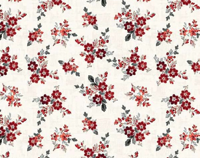 Ruby White Corsage Floral Fabric Yardage, Whistler Studio, Windham, Cotton Quilt Fabric, Floral Fabric