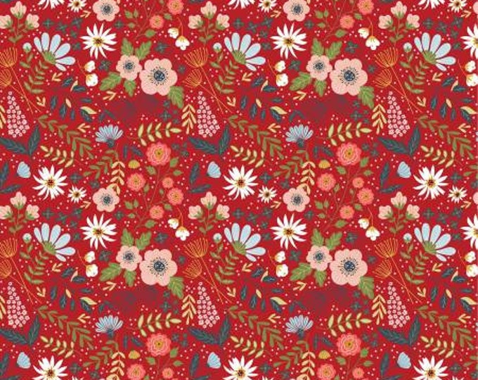 Farm Girls Unite Red Farm Girl Fabric Yardage, Poppie Cotton, Cotton Quilt Fabric, Floral Fabric