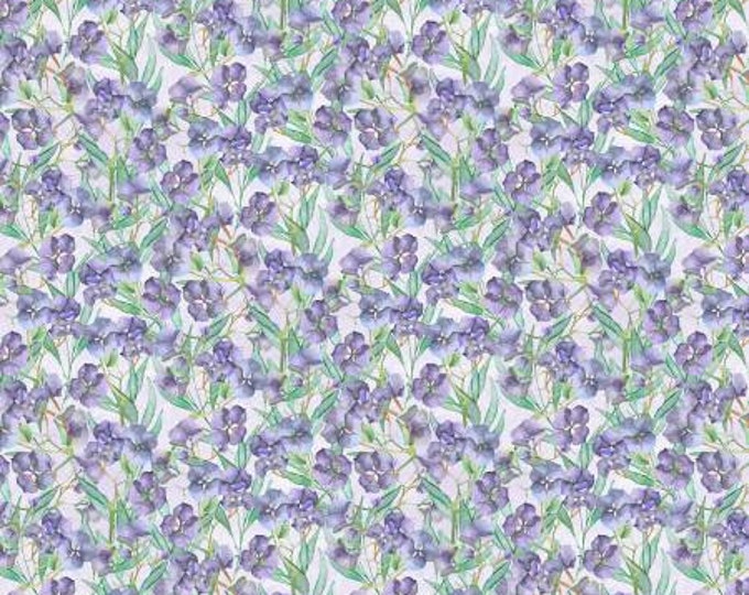Remnant 1-1/3 Yard Violette Purple Small Hydrangeas Quilt Fabric Yardage, Nancy Mink, Wilmington Prints, Cotton Quilt Fabric, Floral Fabric