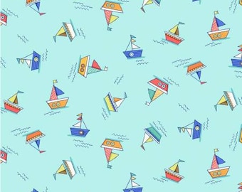 Make a Splash Aqua Row Boats Fabric Yardage, Lisa Glanz, Michael Miller, Cotton Quilting Fabric