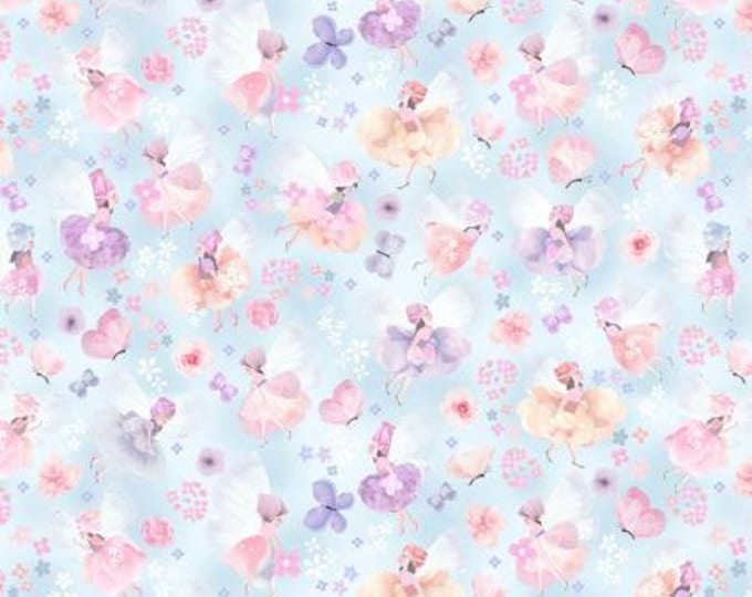 My Heart Flutters Blue Fairies Fabric Yardage, Schmooks, Michael Miller, Cotton Quilt Fabric Yardage, Floral Fabric