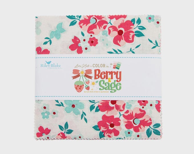 Berry & Sage 5-Inch Squares Charm Pack, Precut Cotton Quilting Fabric, Floral Fabric, 42 Pieces, Lori Holt, Riley Blake Fabrics