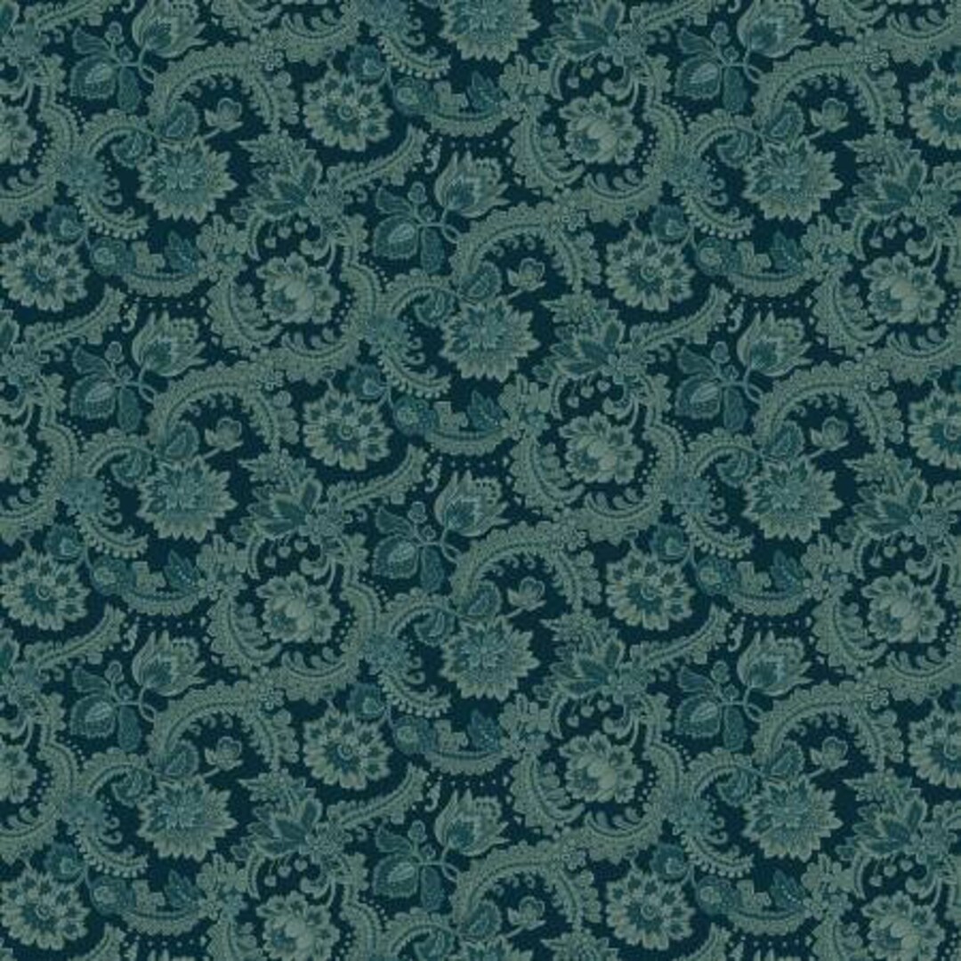 Willow Hollow Dark Blue Foulard Fabric Yardage, Kim Diehl, Henry Glass
