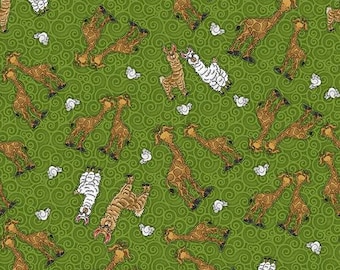 Two by Two Green Giraffes Fabric Yardage, Leeanne Anderson & Kaytlyn Kuebler, Henry Glass, Cotton Quilt Fabric
