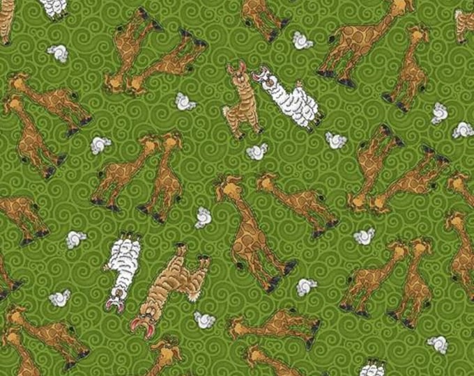 Two by Two Green Giraffes Fabric Yardage, Leeanne Anderson & Kaytlyn Kuebler, Henry Glass, Cotton Quilt Fabric