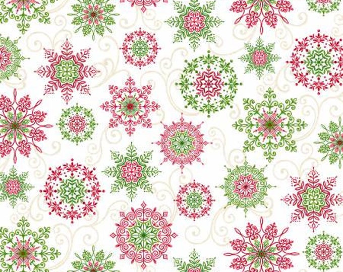 Winter Garden Cream Snowflakes Fabric Yardage, Color Principle Studio, Henry Glass, Cotton Quilt Fabric, Christmas Fabric