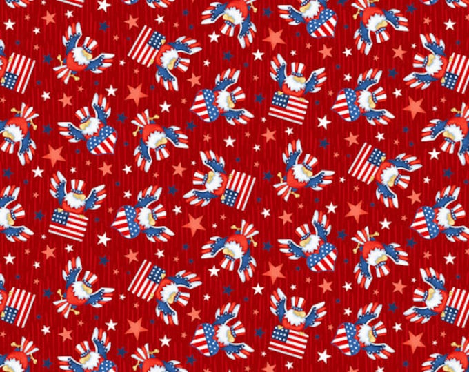 Gnome of the Brave Eagle Flag Toss Fabric Yardage, Shelly Comisky, Henry Glass, Cotton Quilt Fabric, Gnome Fabric
