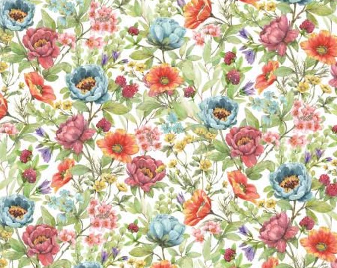 Bunnies & Blooms Allover Floral Fabric Yardage, Leslie Trimbach, P B Textiles, Cotton Quilt Fabric, Floral Fabric
