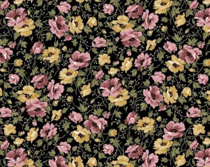 Midnight Garden Flowers Black Fabric Yardage, Gerri Robinson, Riley Blake Designs, Cotton Quilt Fabric, Floral Fabric