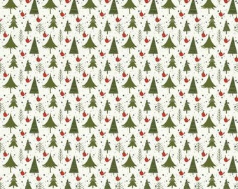 Christmas is in Town Trees Cream Fabric Yardage, Sandy Gervais, Riley Blake Designs, Cotton Quilt Fabric, Christmas Fabric