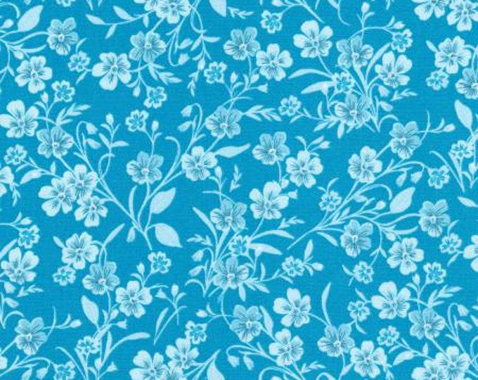 FLH-202912-13 Wildflowers Flowers Teal Fabric Yardage, Debbie Beaves, Robert Kaufman, Cotton Quilt Fabric, Floral Fabric