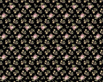 Midnight Garden Rose Ditsy Black Fabric Yardage, Gerri Robinson, Riley Blake Designs, Cotton Quilt Fabric, Floral Fabric