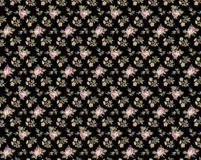 Midnight Garden Rose Ditsy Black Fabric Yardage, Gerri Robinson, Riley Blake Designs, Cotton Quilt Fabric, Floral Fabric