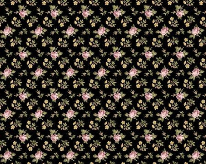 Midnight Garden Rose Ditsy Black Fabric Yardage, Gerri Robinson, Riley Blake Designs, Cotton Quilt Fabric, Floral Fabric