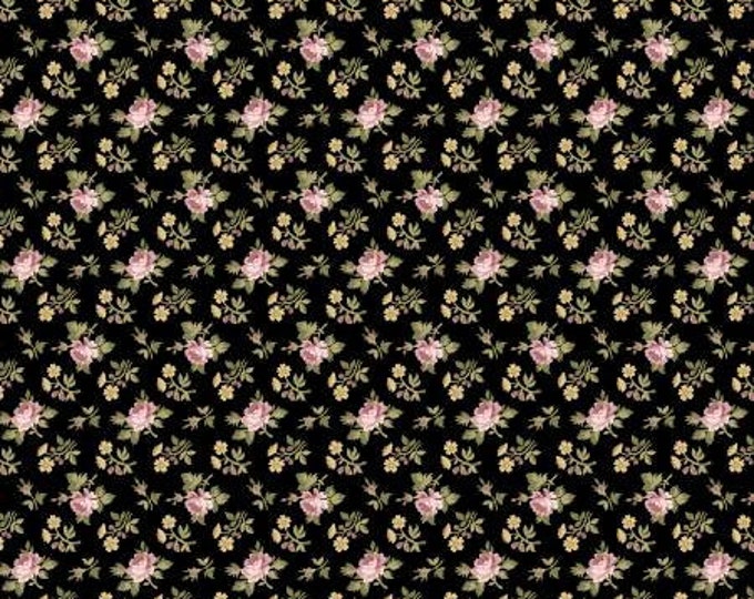 Midnight Garden Rose Ditsy Black Fabric Yardage, Gerri Robinson, Riley Blake Designs, Cotton Quilt Fabric, Floral Fabric