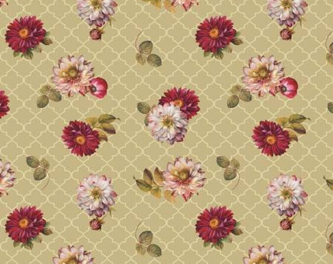 Rosewood Lane Green Flower Toss Fabric Yardage, Lisa Audit, Wilmington Prints, Cotton Quilt Fabric, Floral Fabric