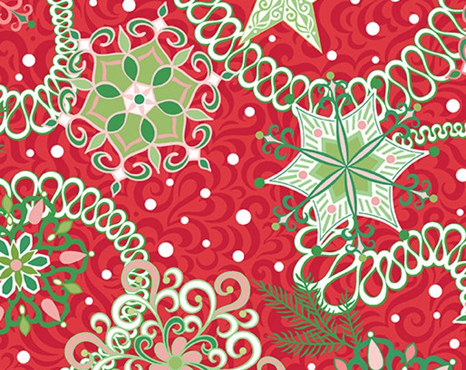 Remnant 1/2-Yard Holiday Jewels Jewels Red Fabric Yardage, Benartex, Amanda Murphy, Cotton Quilting Fabric, Christmas Fabric