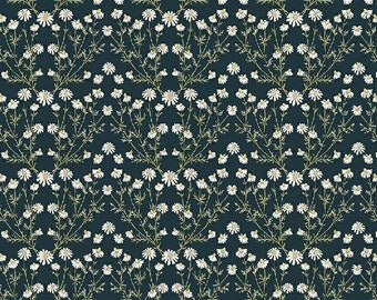 Secret Garden Ink Chamomile Floral Fabric Yardage, Hockney & Co, Windham Fabrics, Cotton Quilt Fabric, Floral Fabric