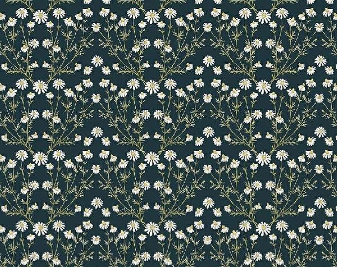 Secret Garden Ink Chamomile Floral Fabric Yardage, Hockney & Co, Windham Fabrics, Cotton Quilt Fabric, Floral Fabric