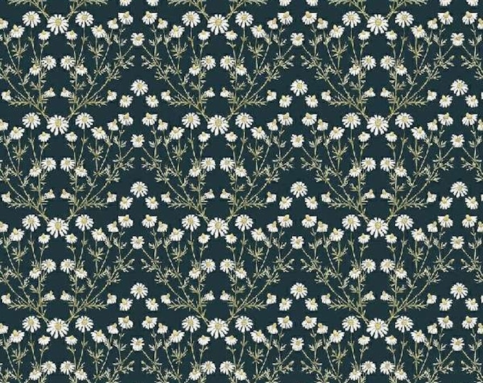 Secret Garden Ink Chamomile Floral Fabric Yardage, Hockney & Co, Windham Fabrics, Cotton Quilt Fabric, Floral Fabric