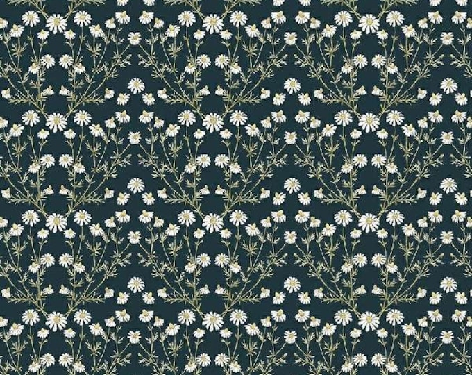 Secret Garden Ink Chamomile Floral Fabric Yardage, Hockney & Co, Windham Fabrics, Cotton Quilt Fabric, Floral Fabric