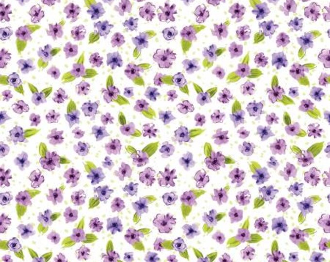 Plum Petals Small Flowers Cloud Fabric Yardage, Diane Labombarbe, Riley Blake Designs, Cotton Quilt Fabric, Floral Fabric